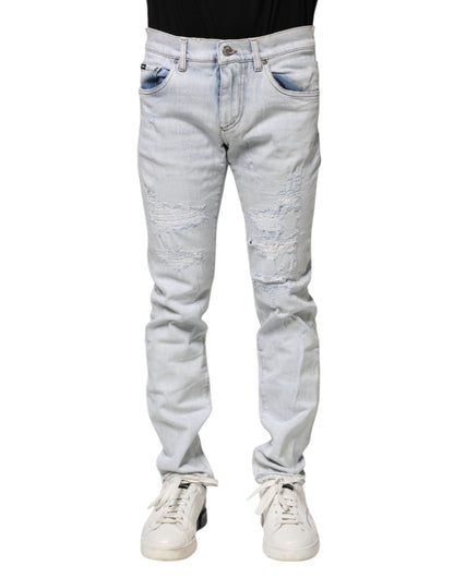 Dolce &amp; Gabbana Light Blue Tattered Skinny Denim Jeans