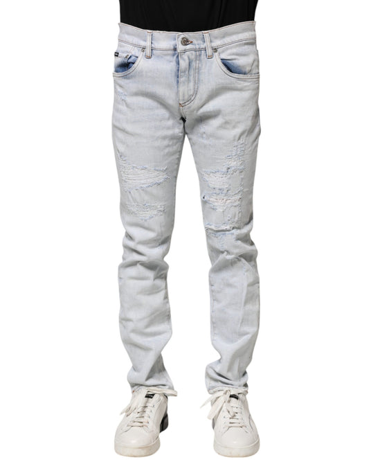 Dolce &amp; Gabbana Light Blue Tattered Skinny Denim Jeans