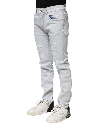 Dolce &amp; Gabbana Light Blue Tattered Skinny Denim Jeans