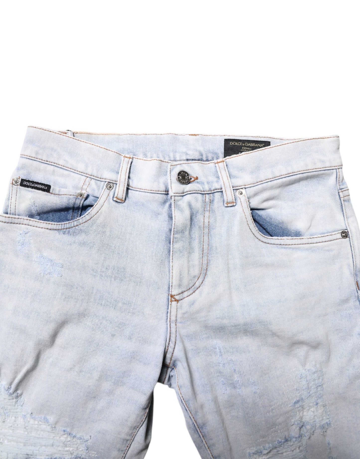 Dolce &amp; Gabbana Light Blue Tattered Skinny Denim Jeans