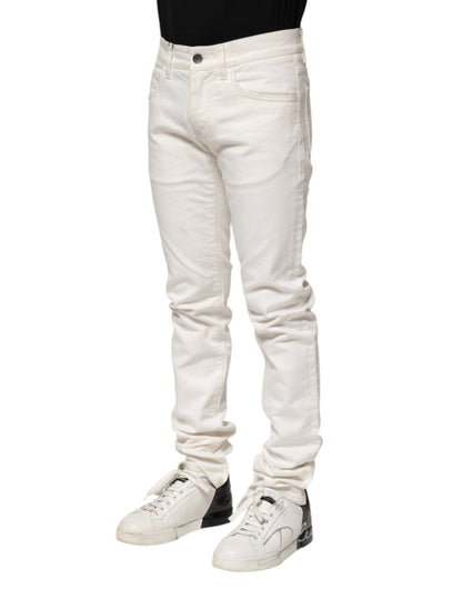 Dolce &amp; Gabbana White Cotton Skinny Men Denim Jeans