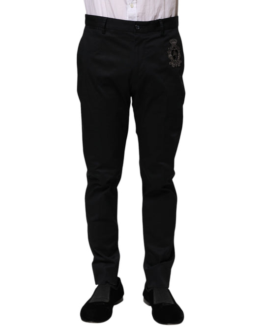 Dolce &amp; Gabbana Dark Blue Logo Cotton Dress Pants