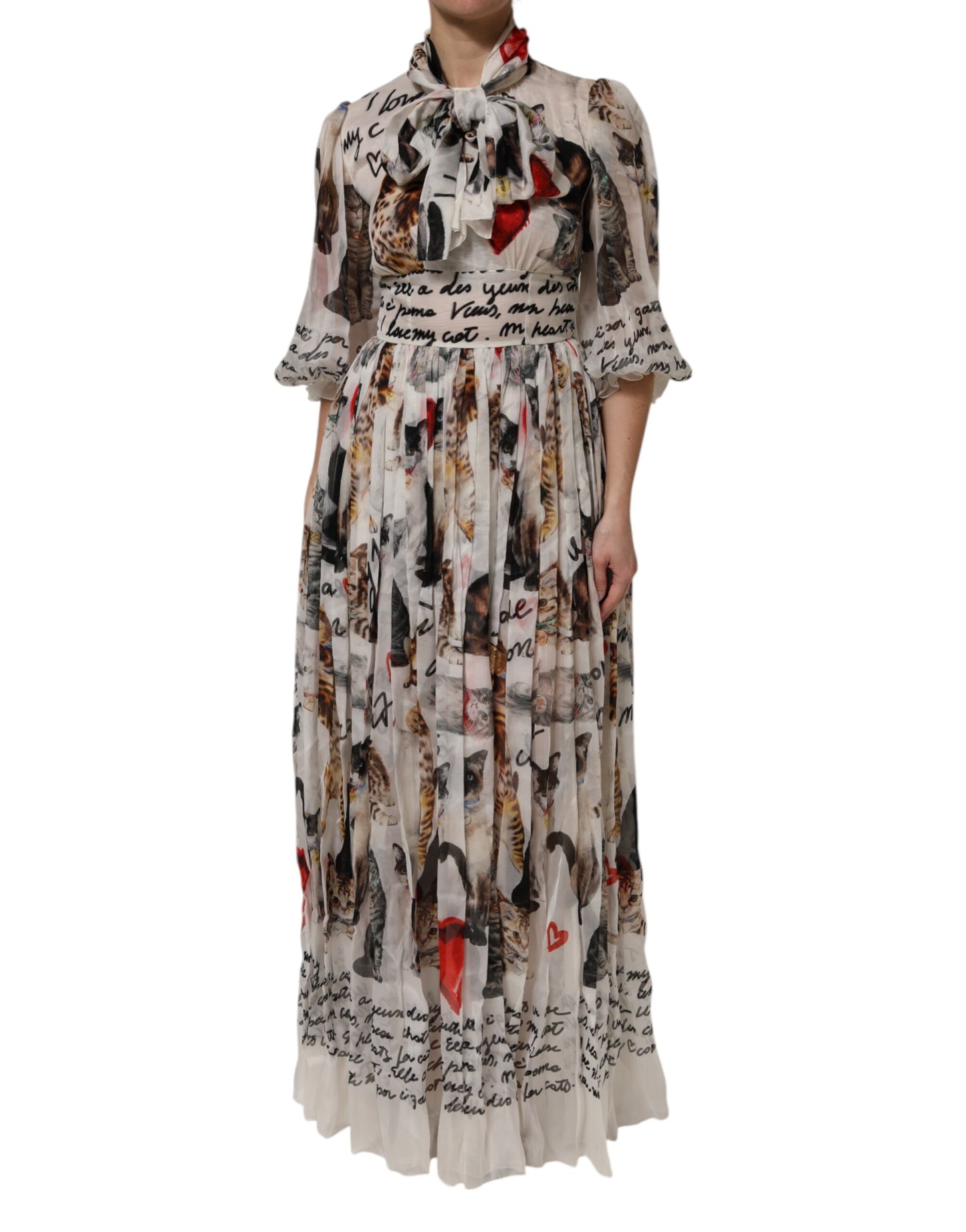 Dolce &amp; Gabbana Multicolor Animal Print Silk Ascot Maxi Dress