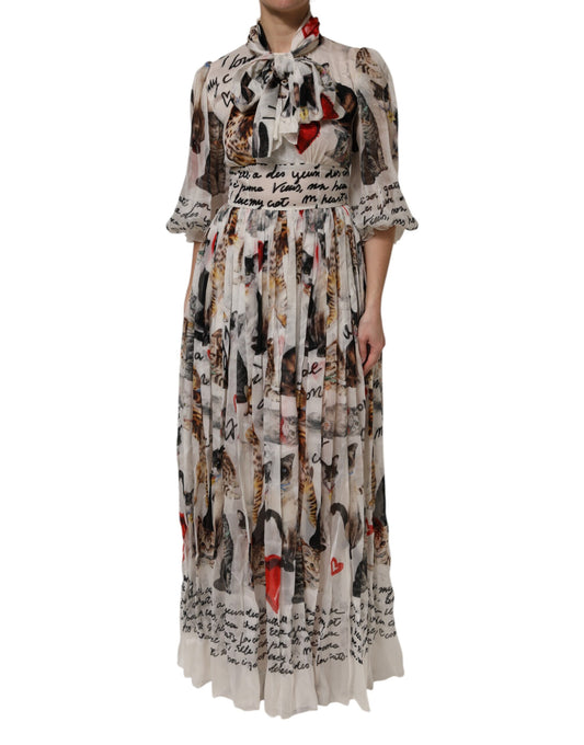 Dolce &amp; Gabbana Multicolor Animal Print Silk Ascot Maxi Dress