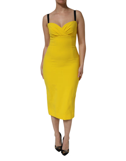 Dolce &amp; Gabbana Yellow Polyester Sleeveless Sheath Midi Dress