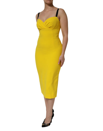 Dolce &amp; Gabbana Yellow Polyester Sleeveless Sheath Midi Dress
