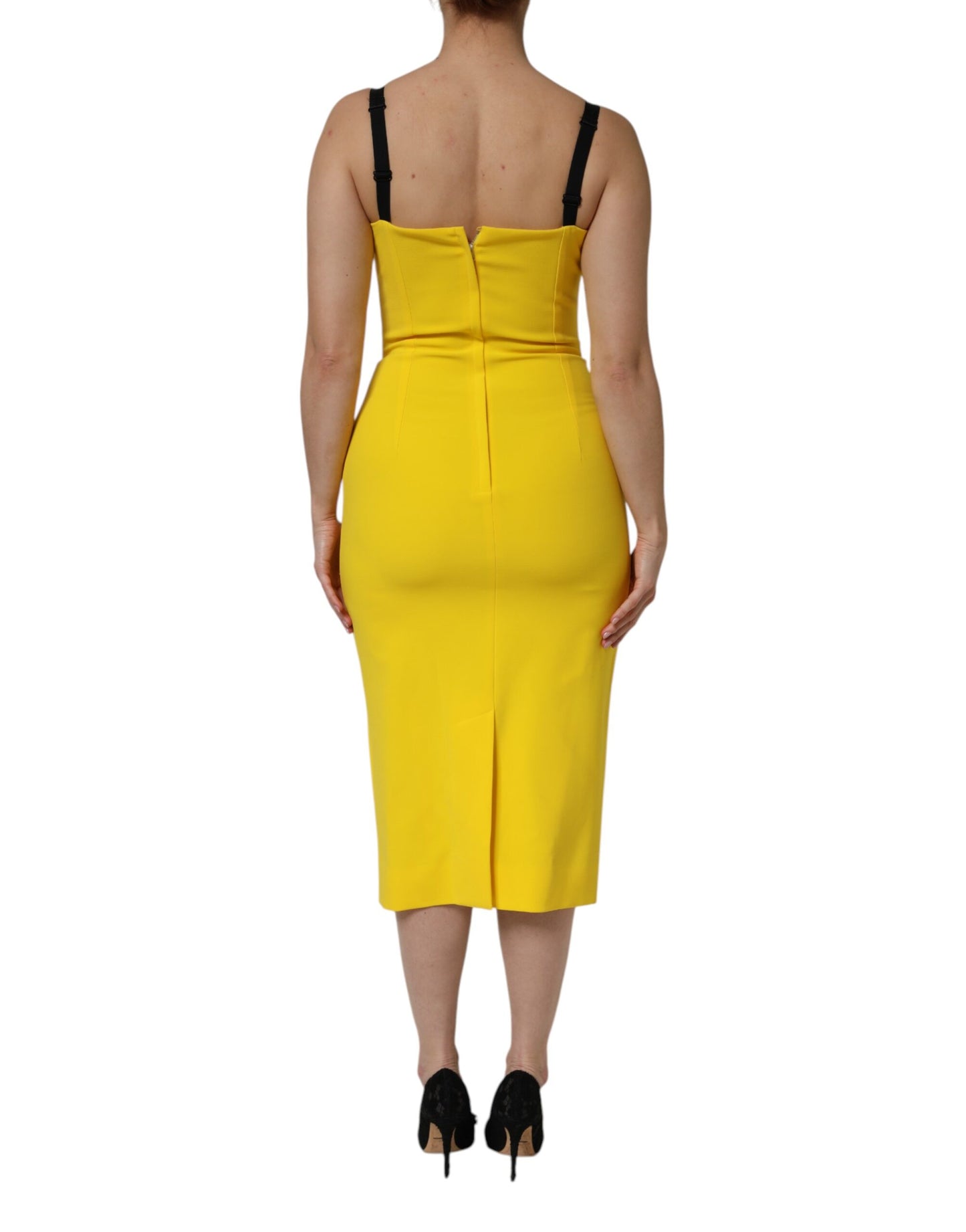 Dolce &amp; Gabbana Yellow Polyester Sleeveless Sheath Midi Dress