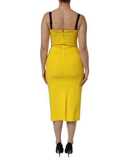Dolce &amp; Gabbana Yellow Polyester Sleeveless Sheath Midi Dress