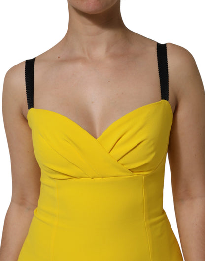 Dolce &amp; Gabbana Yellow Polyester Sleeveless Sheath Midi Dress