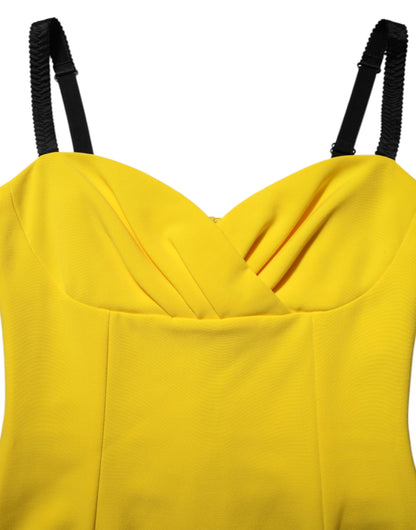 Dolce &amp; Gabbana Yellow Polyester Sleeveless Sheath Midi Dress