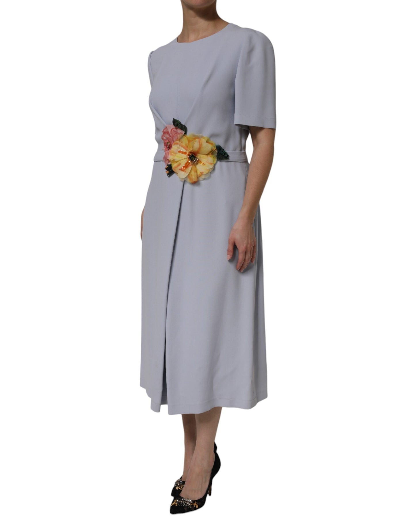 Dolce &amp; Gabbana Gray Viscose ShortSleeve Sheath Midi Dress