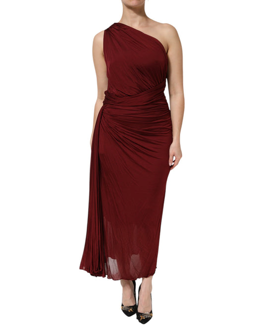 Dolce &amp; Gabbana Red Viscose Fitted One Shoulder Midi Dress