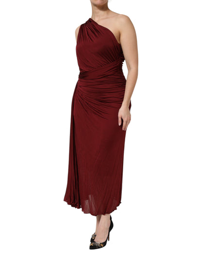 Dolce &amp; Gabbana Red Viscose Fitted One Shoulder Midi Dress