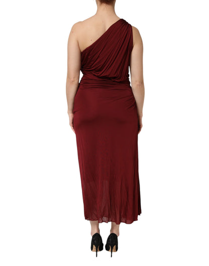 Dolce &amp; Gabbana Red Viscose Fitted One Shoulder Midi Dress