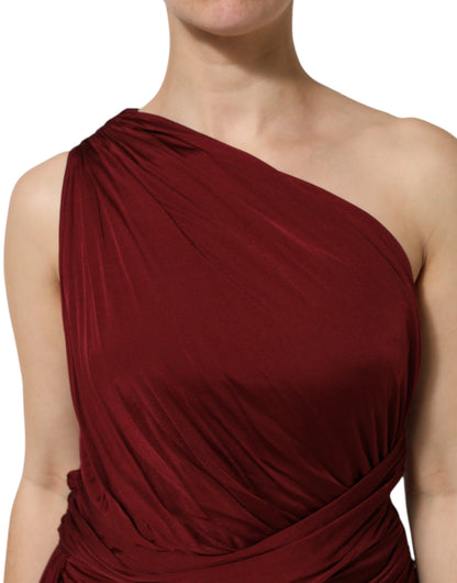 Dolce &amp; Gabbana Red Viscose Fitted One Shoulder Midi Dress