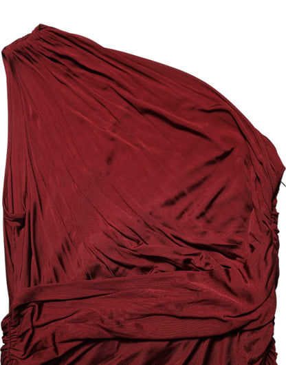 Dolce &amp; Gabbana Red Viscose Fitted One Shoulder Midi Dress