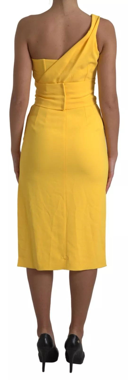 Dolce &amp; Gabbana Yellow One Shoulder Slit Sheath Midi Dress