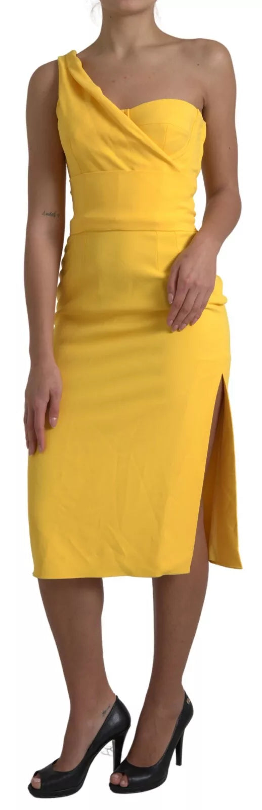 Dolce &amp; Gabbana Yellow One Shoulder Side Slit Sheath Dress