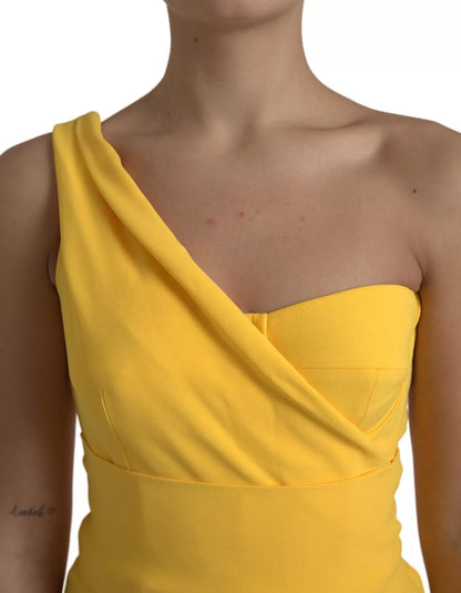 Dolce &amp; Gabbana Yellow One Shoulder Side Slit Sheath Dress