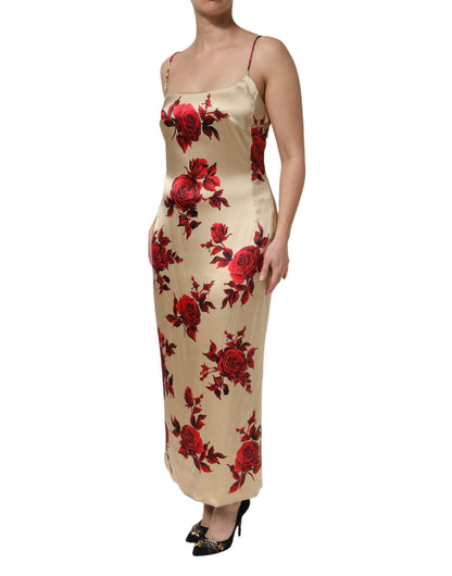 Dolce &amp; Gabbana Beige Floral Spaghetti Strap Sheath Dress