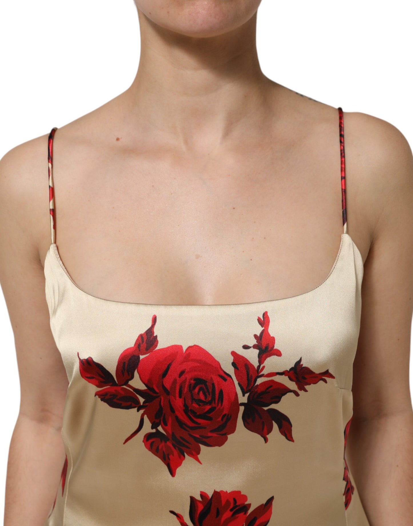 Dolce &amp; Gabbana Beige Floral Spaghetti Strap Sheath Dress