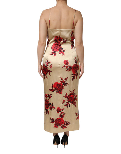Dolce &amp; Gabbana Beige Floral Spaghetti Strap Sheath Dress