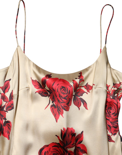 Dolce &amp; Gabbana Beige Floral Spaghetti Strap Sheath Dress