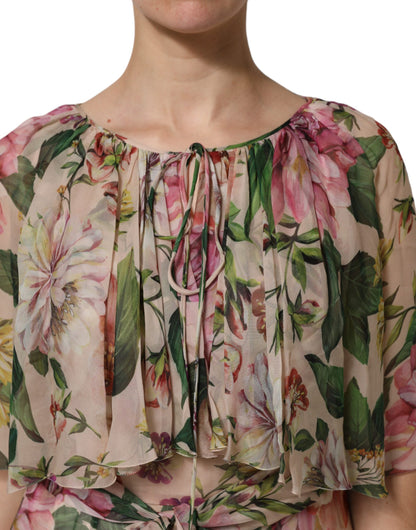 Dolce &amp; Gabbana Pink Floral Print Tiered Long Maxi Dress