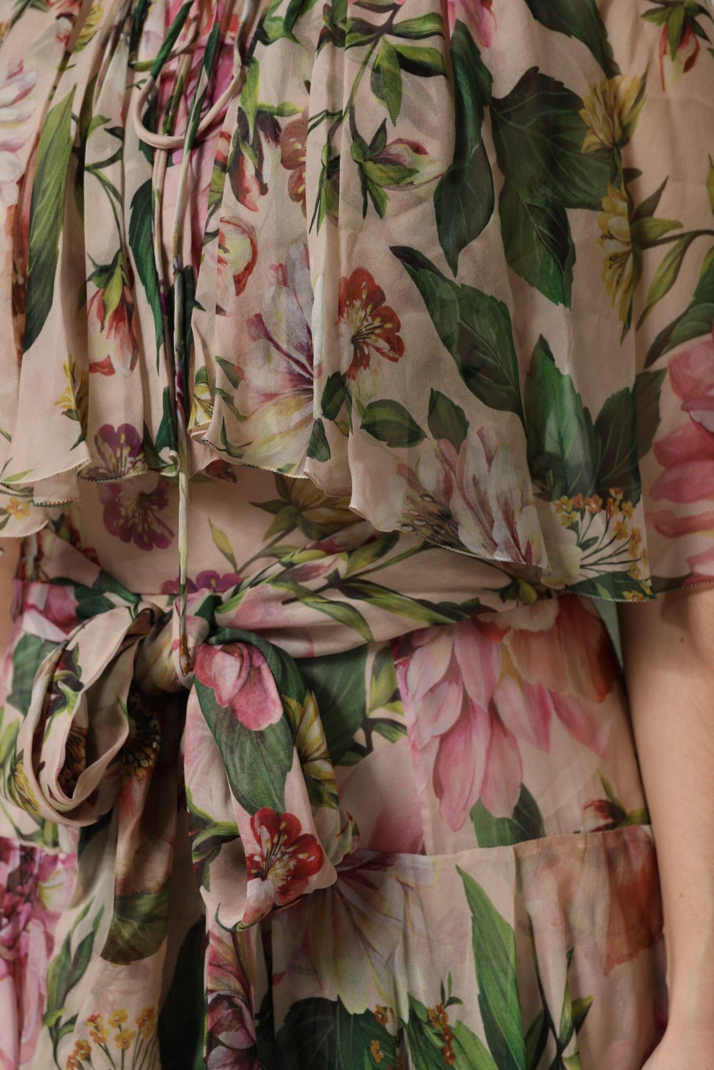 Dolce &amp; Gabbana Pink Floral Print Tiered Long Maxi Dress