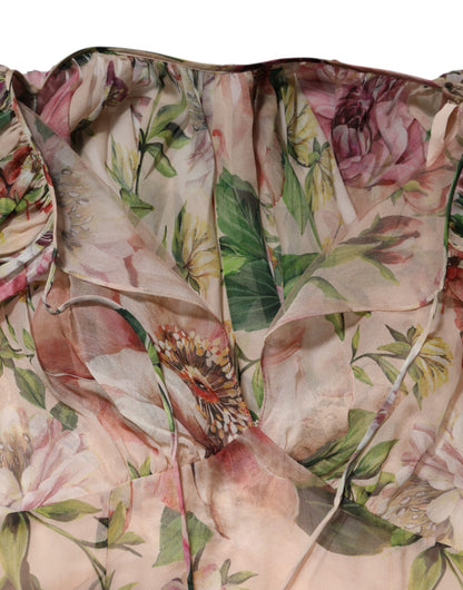 Dolce &amp; Gabbana Pink Floral Print Tiered Long Maxi Dress