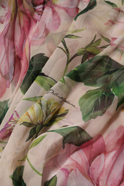 Dolce &amp; Gabbana Pink Floral Print Tiered Long Maxi Dress