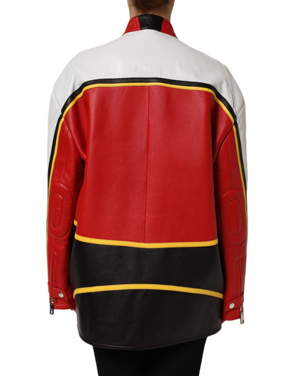 Dolce &amp; Gabbana Multicolor Leather Biker Full Zip Coat Jacket