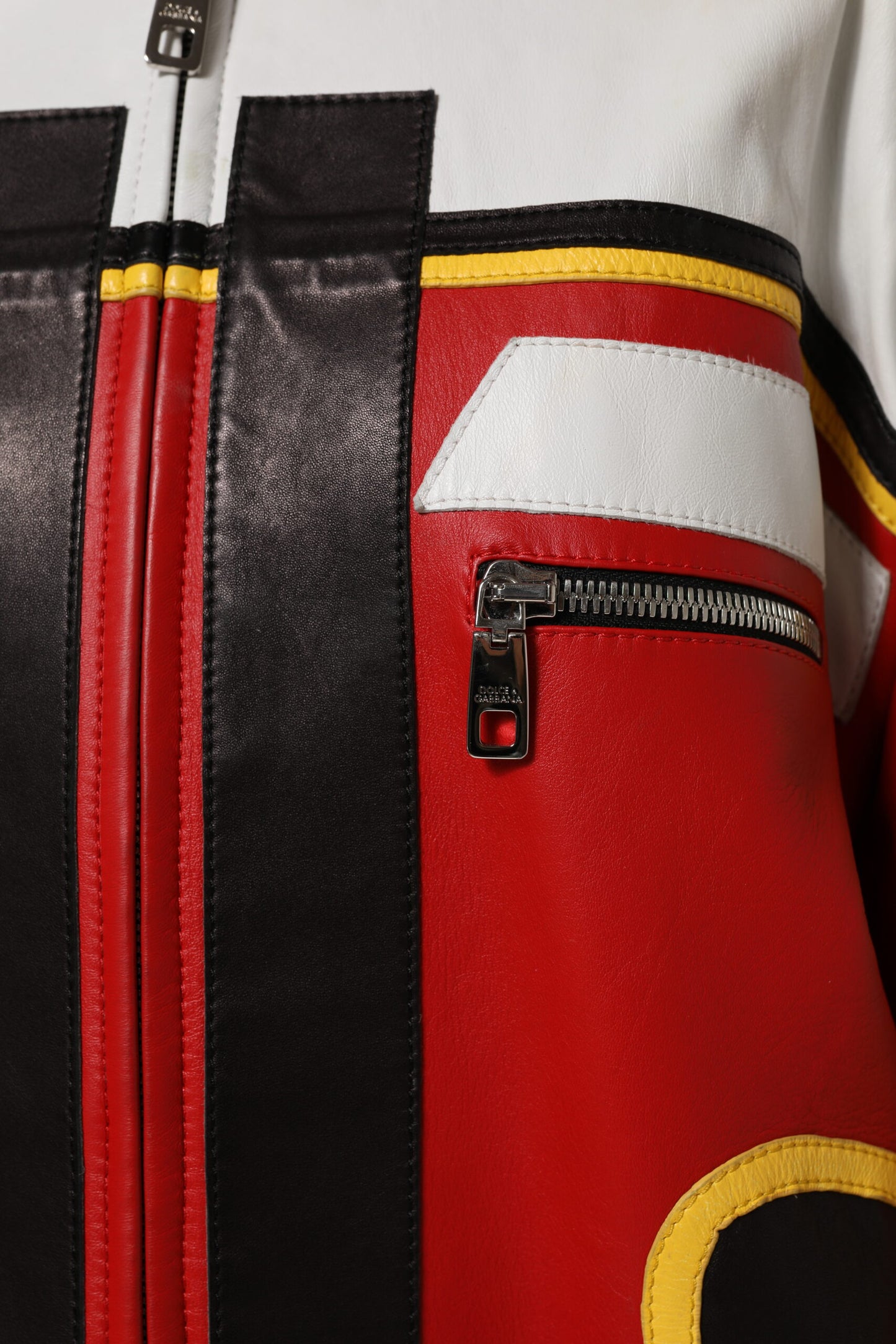 Dolce &amp; Gabbana Multicolor Leather Biker Full Zip Coat Jacket