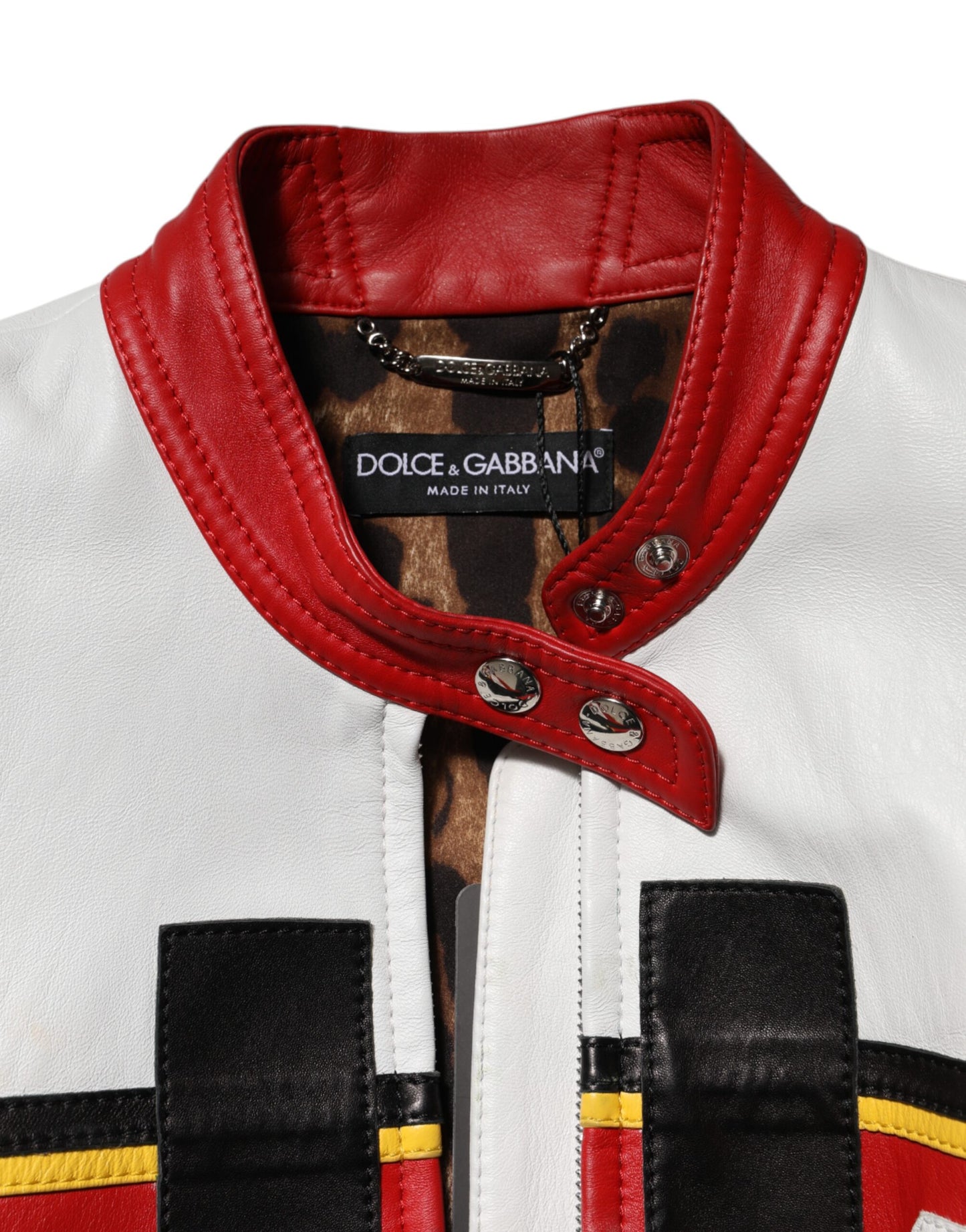Dolce &amp; Gabbana Multicolor Leather Biker Full Zip Coat Jacket
