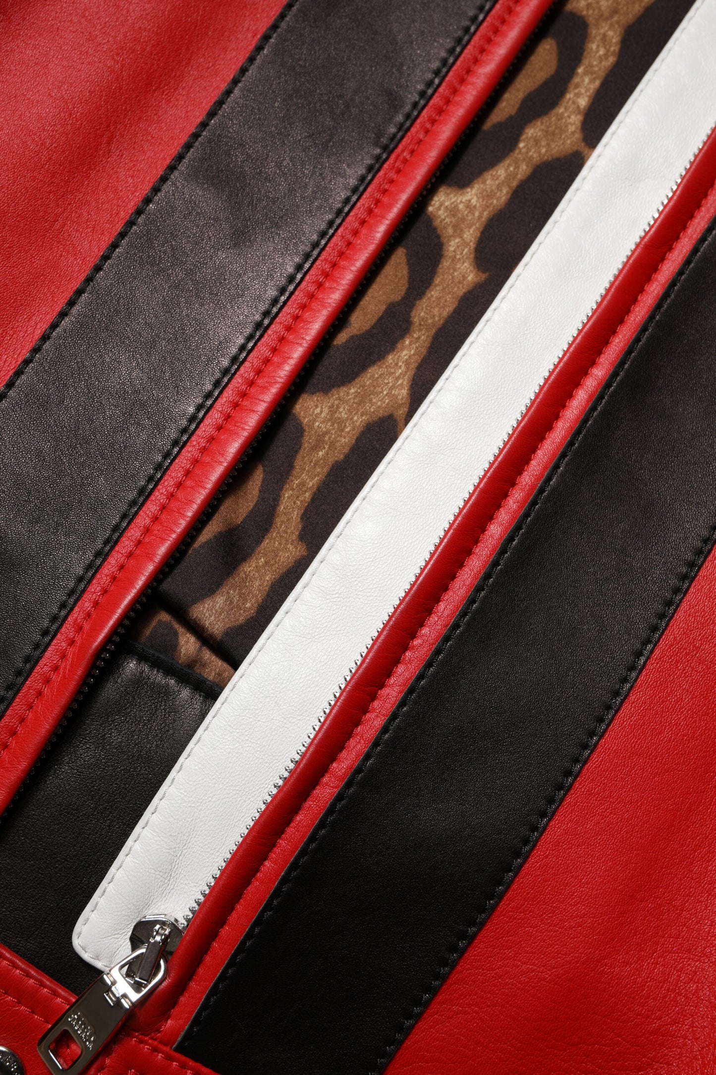 Dolce &amp; Gabbana Multicolor Leather Biker Full Zip Coat Jacket