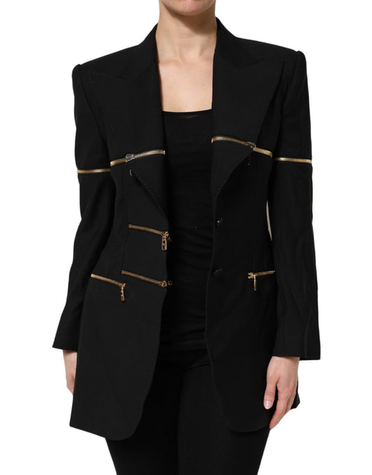 Dolce &amp; Gabbana Black Wool Zipper Detailing Blazer Jacket
