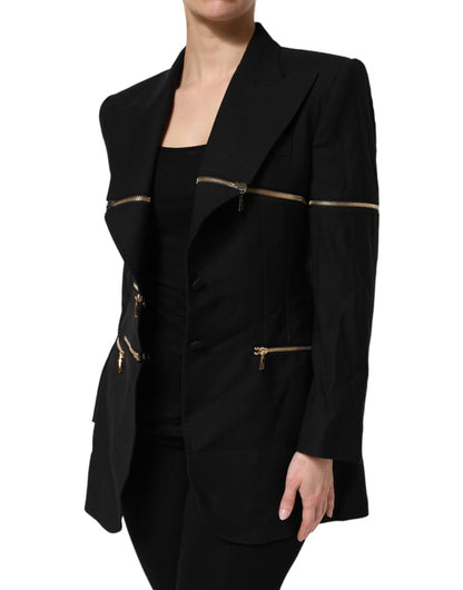 Dolce &amp; Gabbana Black Wool Zipper Detailing Blazer Jacket