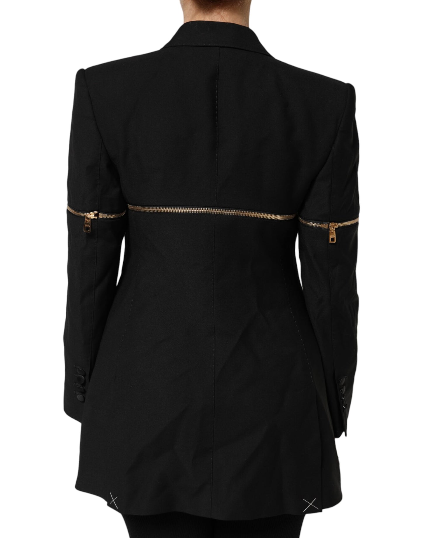 Dolce &amp; Gabbana Black Wool Zipper Detailing Blazer Jacket