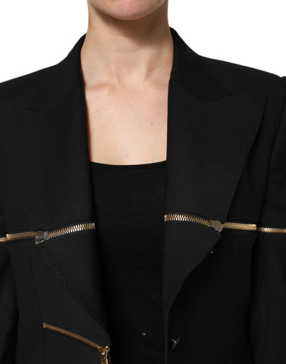 Dolce &amp; Gabbana Black Wool Zipper Detailing Blazer Jacket