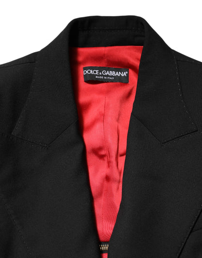 Dolce &amp; Gabbana Black Wool Zipper Detailing Blazer Jacket