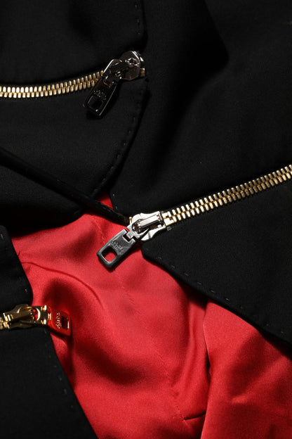 Dolce &amp; Gabbana Black Wool Zipper Detailing Blazer Jacket