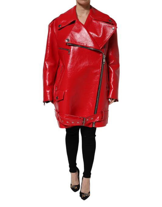 Dolce &amp; Gabbana Red Lambskin Full Zipper Jacket