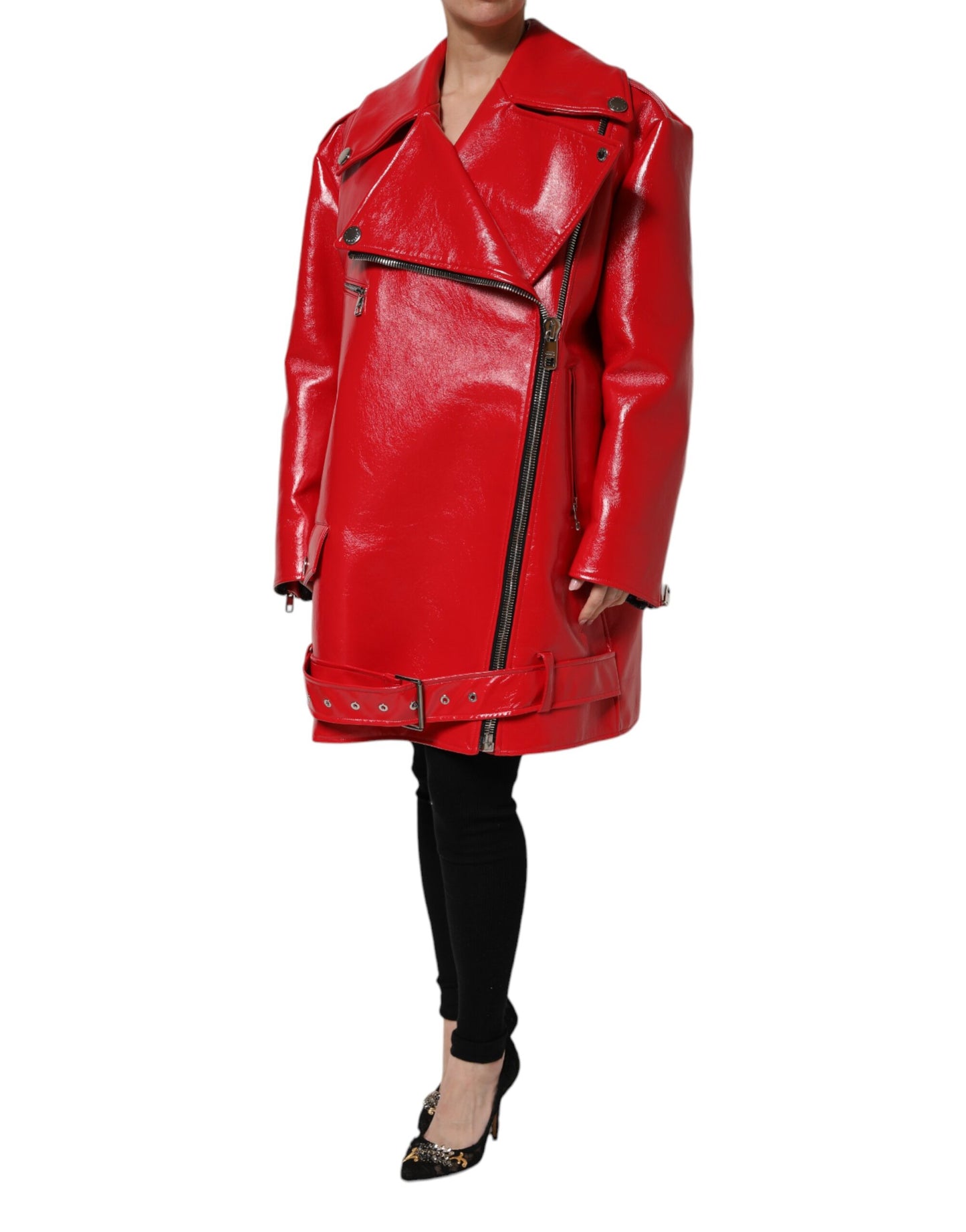 Dolce &amp; Gabbana Red Lambskin Full Zipper Jacket