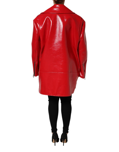 Dolce &amp; Gabbana Red Lambskin Full Zipper Jacket