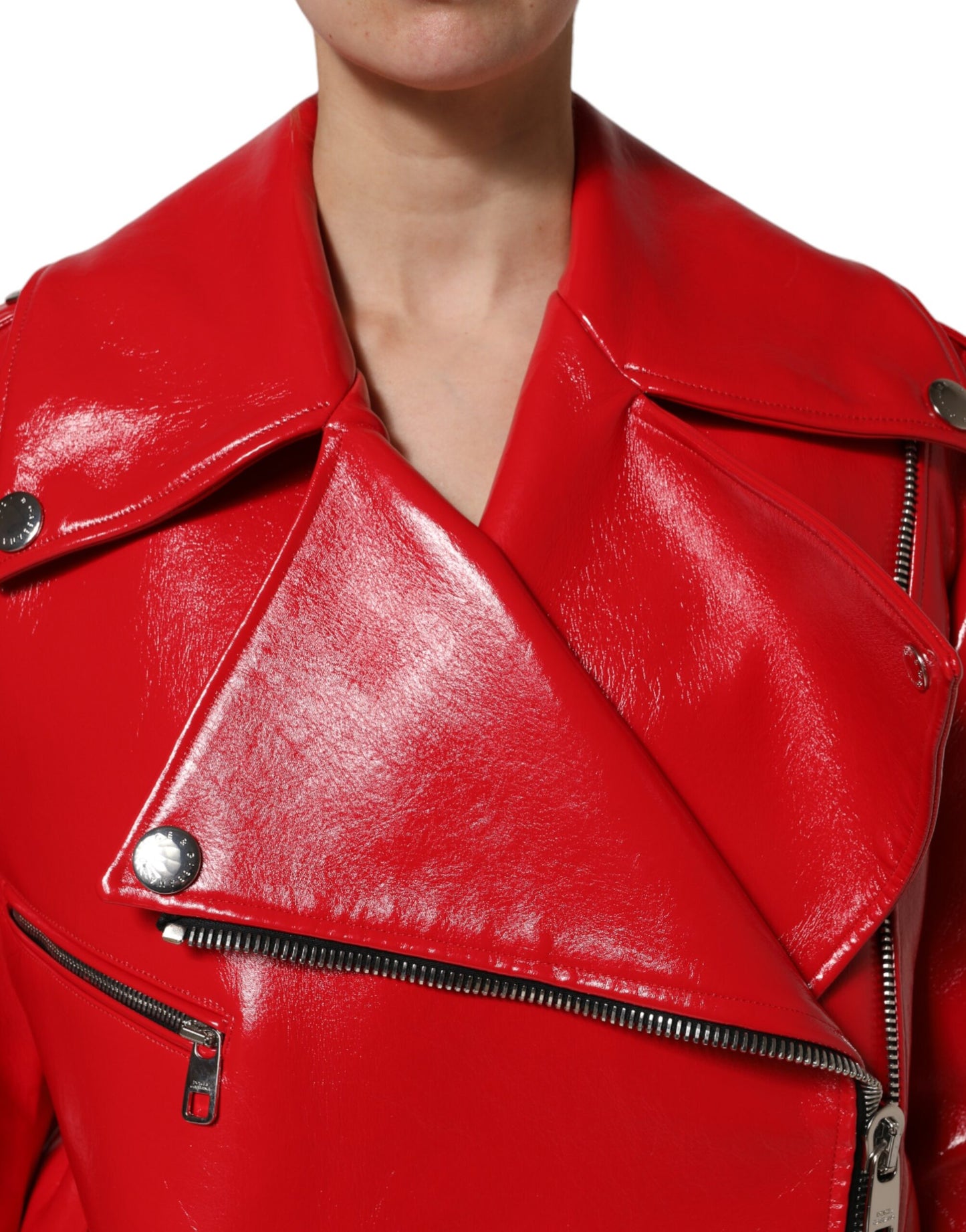 Dolce &amp; Gabbana Red Lambskin Full Zipper Jacket