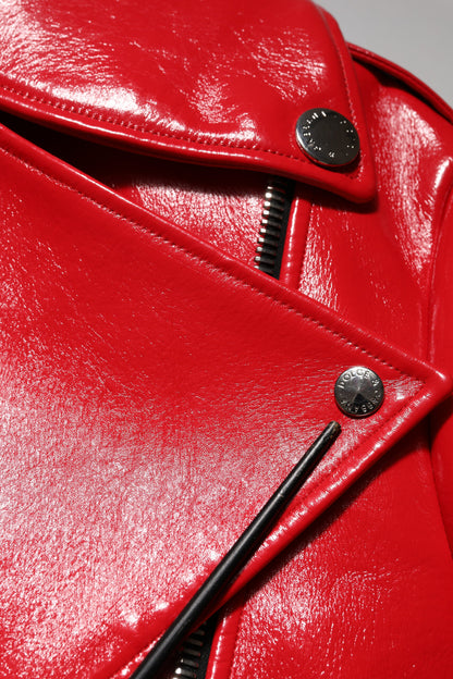 Dolce &amp; Gabbana Red Lambskin Full Zipper Jacket