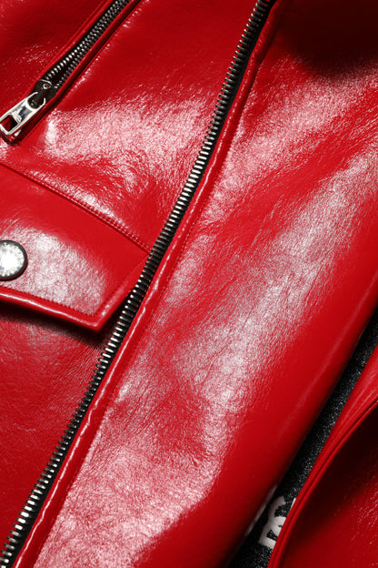 Dolce &amp; Gabbana Red Lambskin Full Zipper Jacket