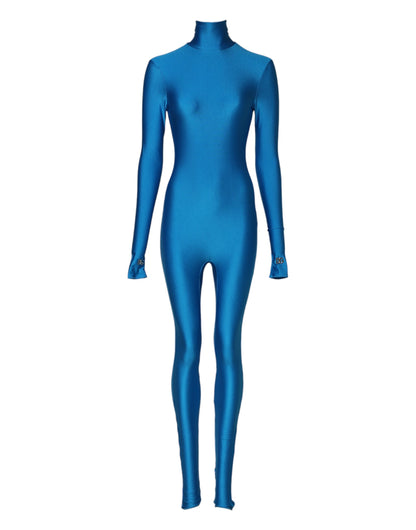 Dolce &amp; Gabbana Blue Nylon Turtleneck Bodycon Jumpsuit Dress