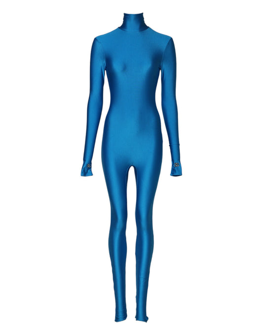 Dolce &amp; Gabbana Blue Nylon Turtleneck Bodycon Jumpsuit Dress