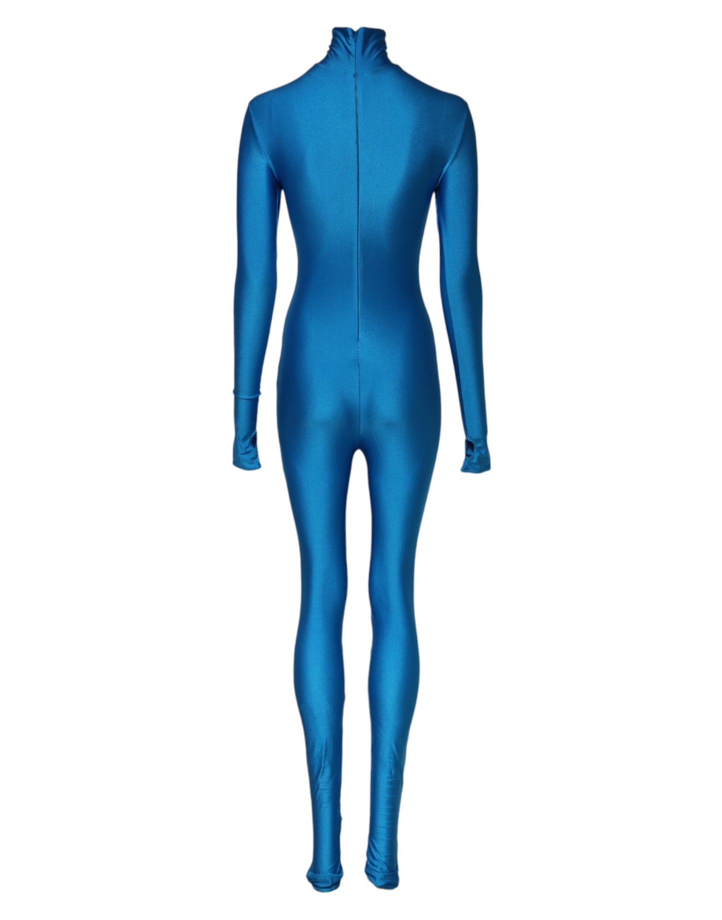 Dolce &amp; Gabbana Blue Nylon Turtleneck Bodycon Jumpsuit Dress